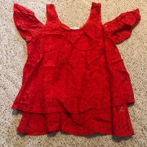 Red floral open shoulder top